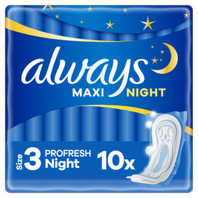 Always Maxi Profresh Night sanitary towel size 3 10 pack (British brand)