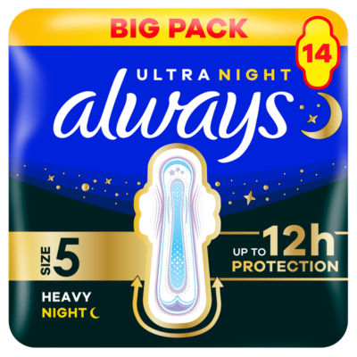 Always Ultra Sanitary Towels Heavy Flow Night 14 Pads - British product