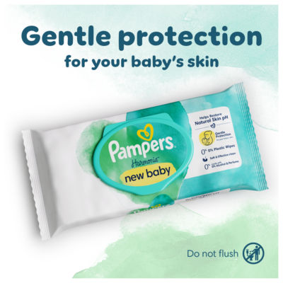 Pampers Harmonie baby wipes plastic-free 46 pack, imported from the UK