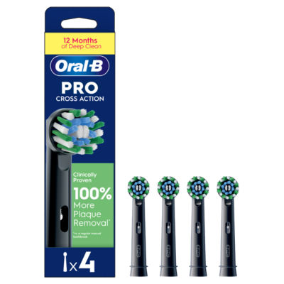 Oral-B black electric toothbrush replacement heads 4 count, imported from the UK