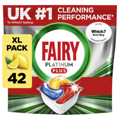ASDA Fairy Platinum Plus All-in-One-Geschirrspülertabs Zitrone, 42 Tabs - Jetzt online bei McGrocer kaufen