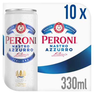 Peroni Nastro Azzurro beer lager cans 10x330ml, imported from the UK