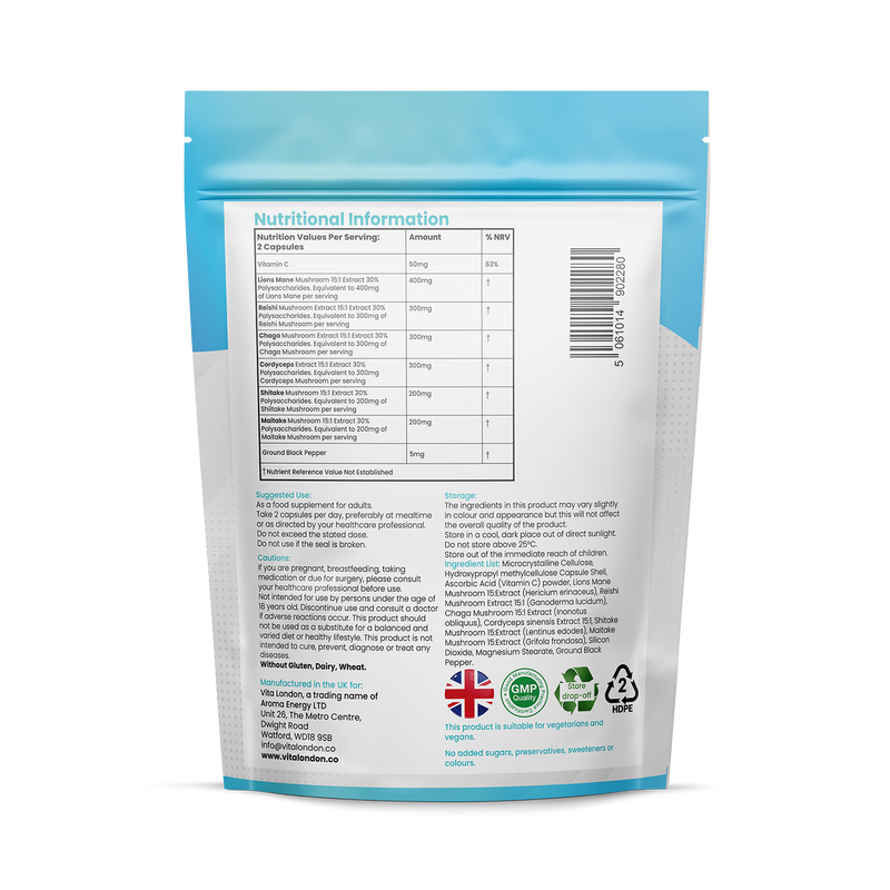 Vita London mushroom complex 6-in-1 with Lion's Mane 60 capsules - British product