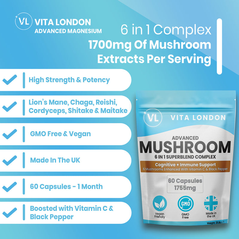 Vita London mushroom complex 6-in-1 with Lion's Mane 60 capsules - British product