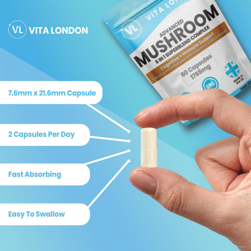 Vita London mushroom complex 6-in-1 with Lion's Mane 60 capsules - British product