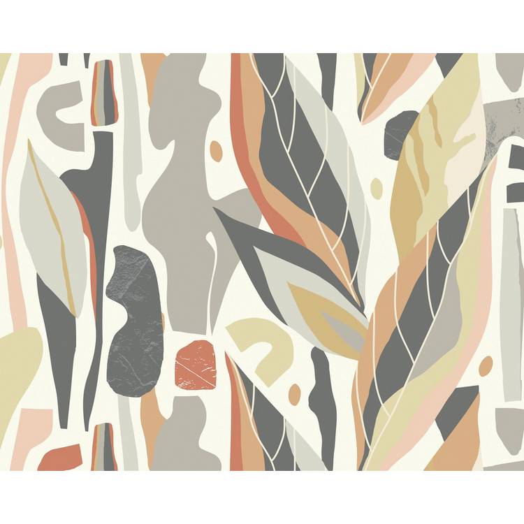 Origin Murals abstract leaf shapes grey wall mural, imported from the UK