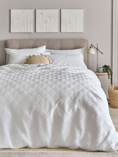 Next White Embossed Geometric Duvet Cover and Pillowcase Set- Buy online at McGrocer