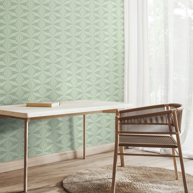 Hoopla Walls Sunray Diamond mint green wallpaper roll 50cm x 10m (British brand)