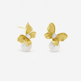 Argos Jon Richard Gold Plated Satin Butterfly Pearl Drop Earrings, 13mm x 15mm- Buy online at McGrocer