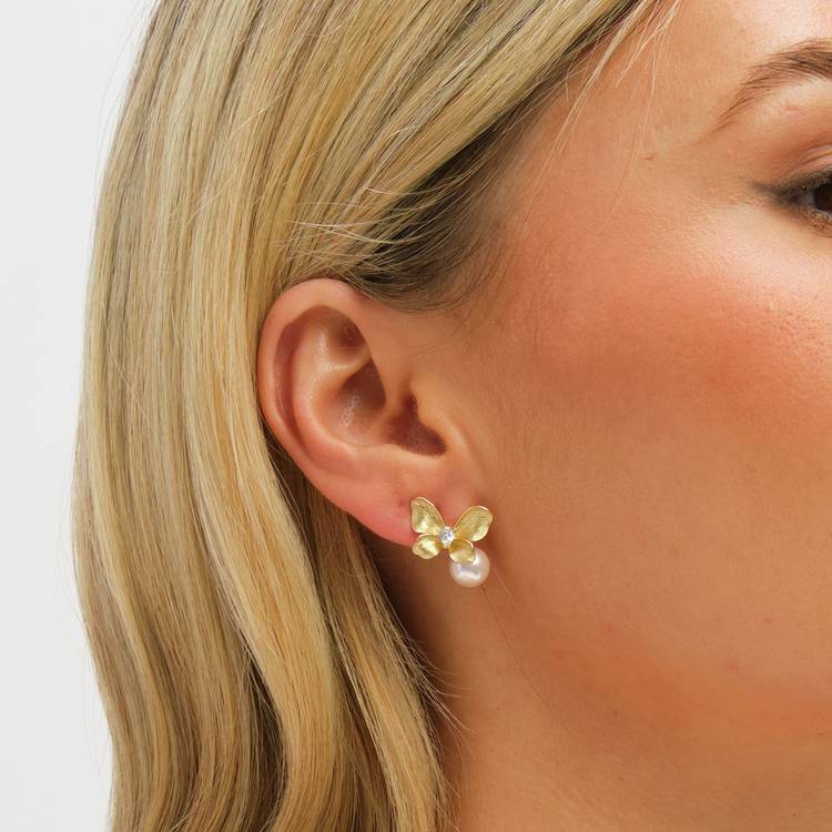 Jon Richard butterfly pearl drop earrings UK version