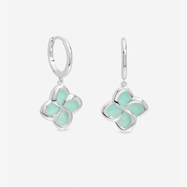Inicio huggie hoop earrings with turquoise clover, UK version