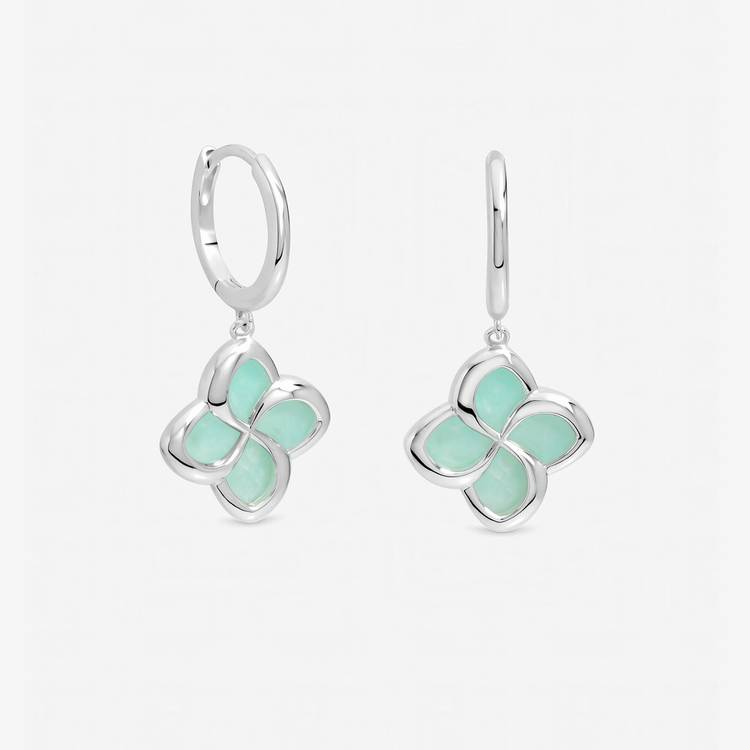 Inicio huggie hoop earrings with turquoise clover, UK version