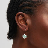 Inicio huggie hoop earrings with turquoise clover, UK version