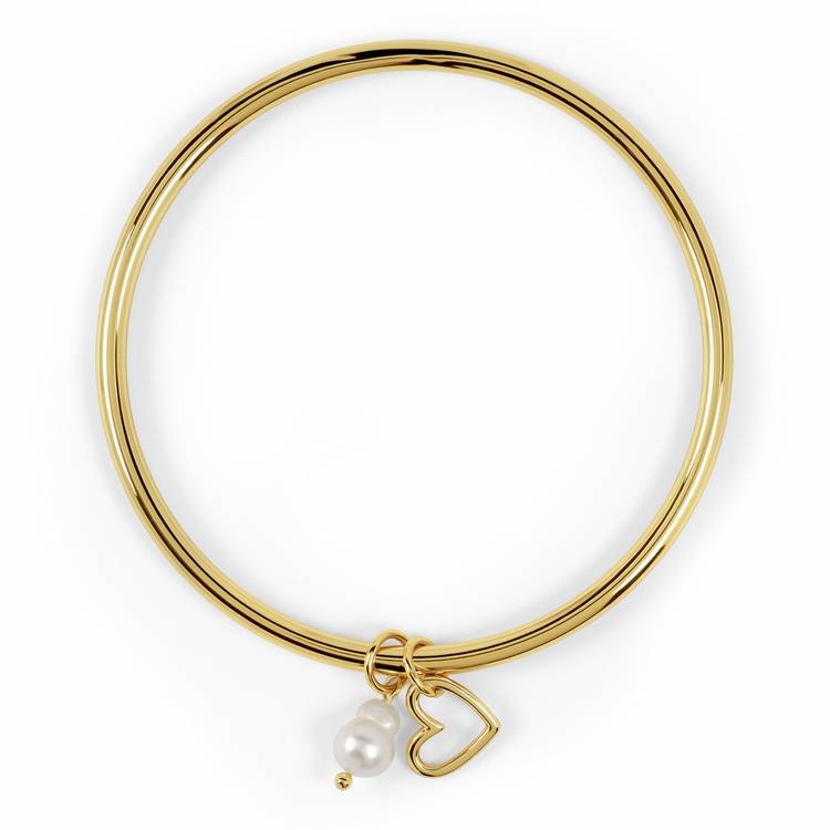Radley gold plated heart and pearl charms bangle, imported from the UK