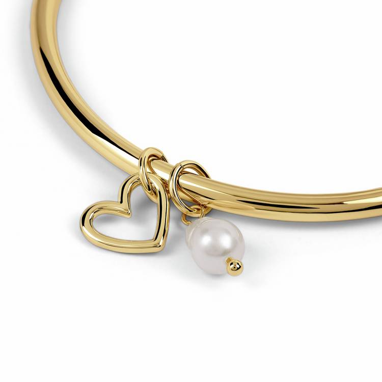 Radley gold plated heart and pearl charms bangle, imported from the UK