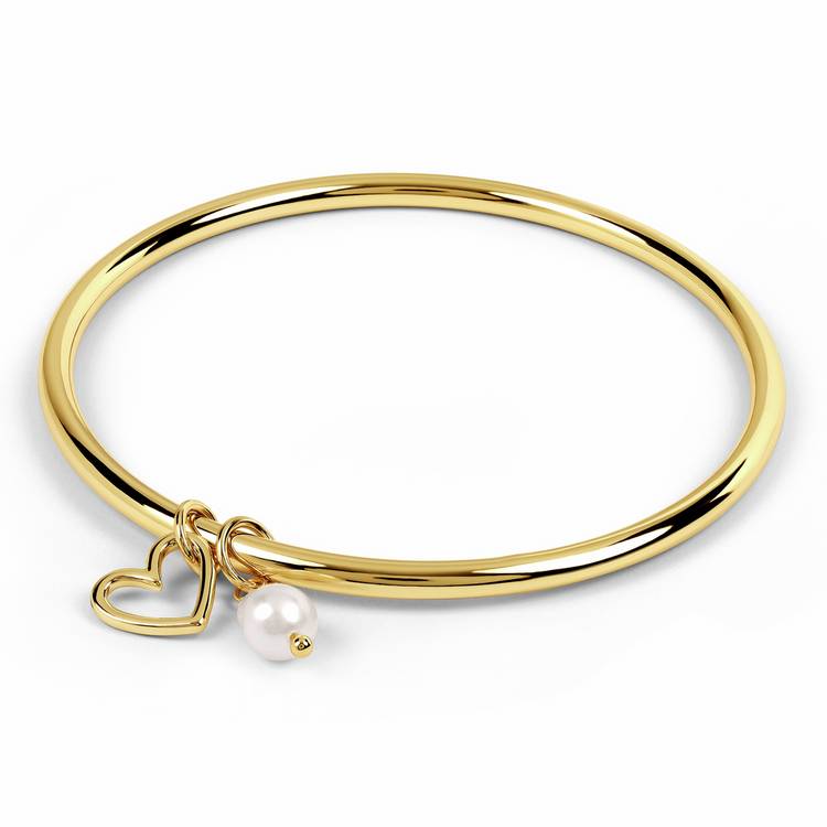 Radley gold plated heart and pearl charms bangle, imported from the UK