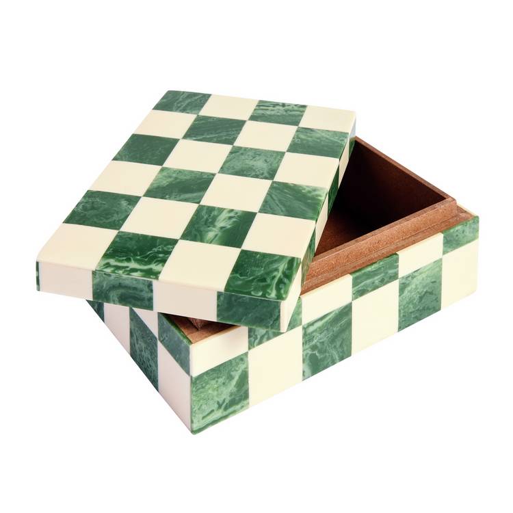 Habitat checkered resin green trinket box 15.5x10.5x5.5cm, imported from the UK