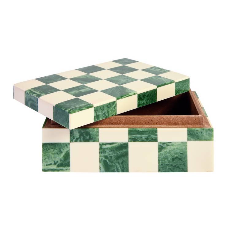 Habitat checkered resin green trinket box 15.5x10.5x5.5cm, imported from the UK