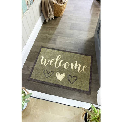 Argos My Mat Welcome Heart Sage Short Pile Doormat 50x75cm- Buy online at McGrocer