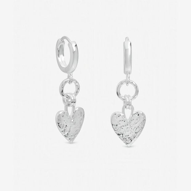 Inicio silver plated heart drop hoop earrings, imported from the UK