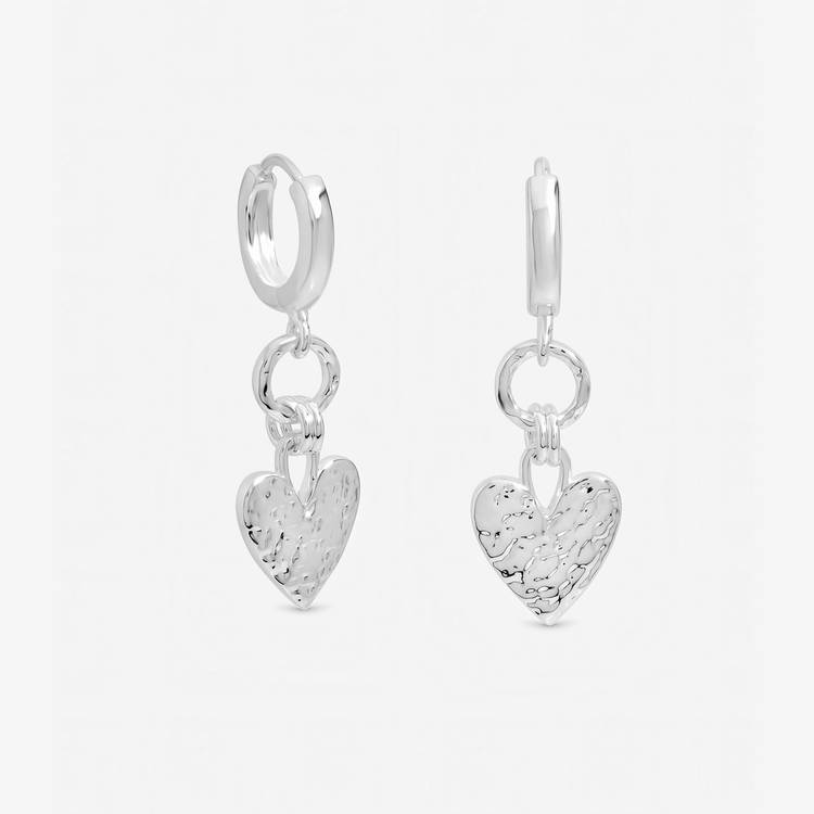 Inicio silver plated heart drop hoop earrings, imported from the UK