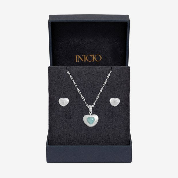 Inicio silver plated satin heart jewellery set, imported from the UK