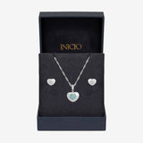 Inicio silver plated satin heart jewellery set, imported from the UK