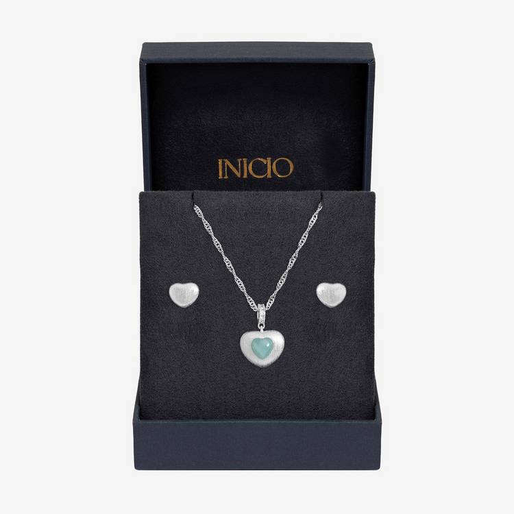 Inicio silver plated satin heart jewellery set, imported from the UK