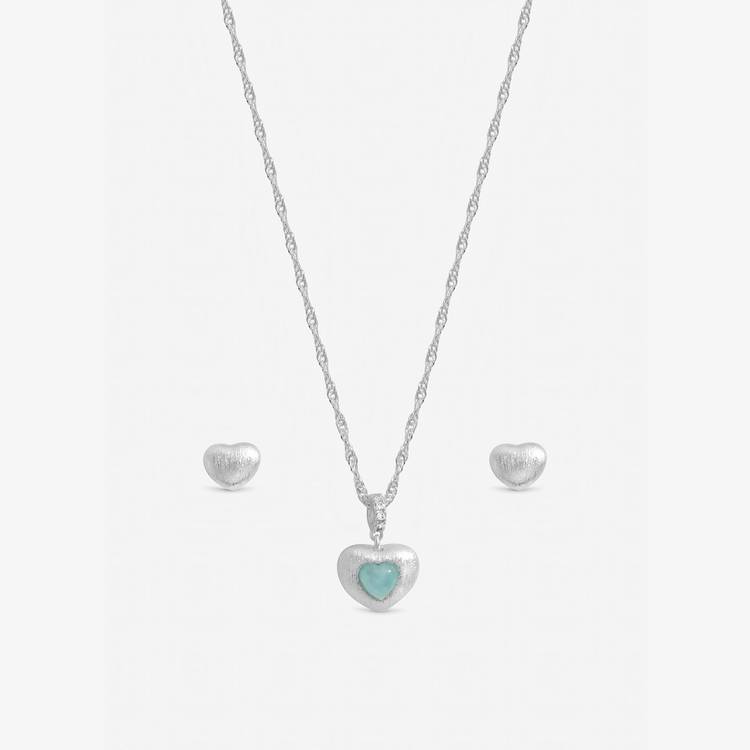 Inicio silver plated satin heart jewellery set, imported from the UK