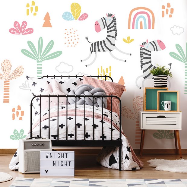 Origin Murals Dancing Zebras wall mural roll 50cm x 19.6m, imported from the UK
