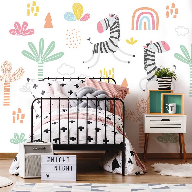 Origin Murals Dancing Zebras wall mural roll 50cm x 19.6m, imported from the UK
