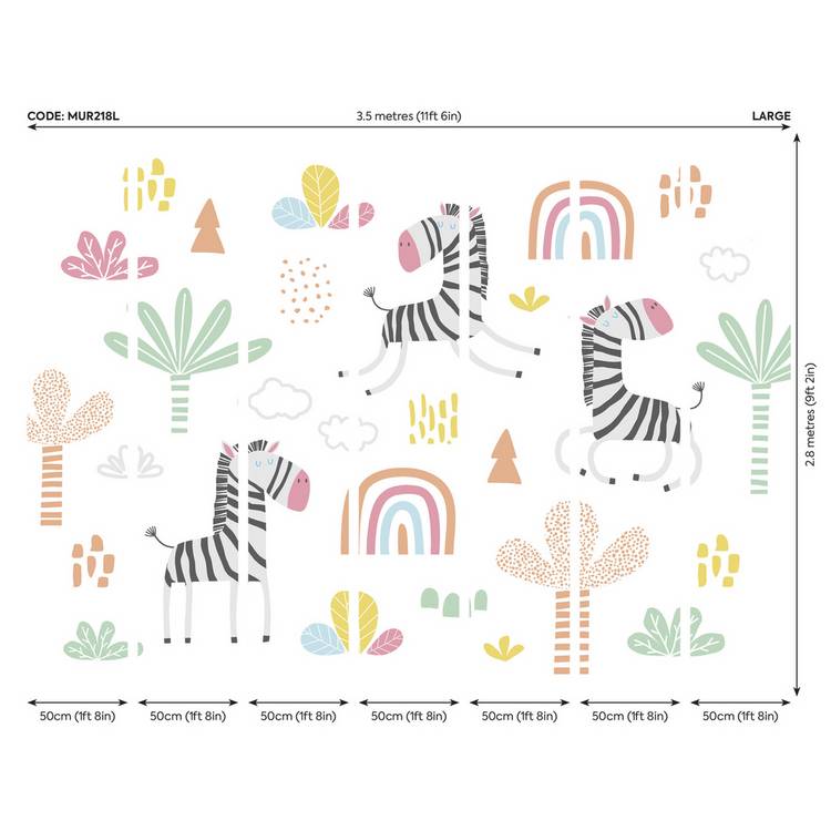 Origin Murals Dancing Zebras wall mural roll 50cm x 19.6m, imported from the UK