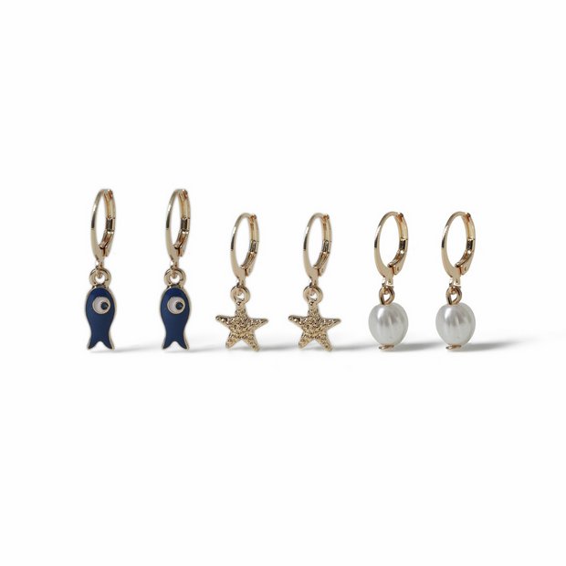 Freedom ocean charm drop huggie earrings set of 3 (British brand)