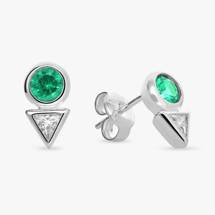 Revere sterling silver emerald cubic zirconia stud earrings - British product