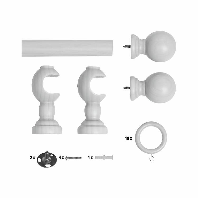 Argos Home washed white wooden curtain pole 240cm - British product