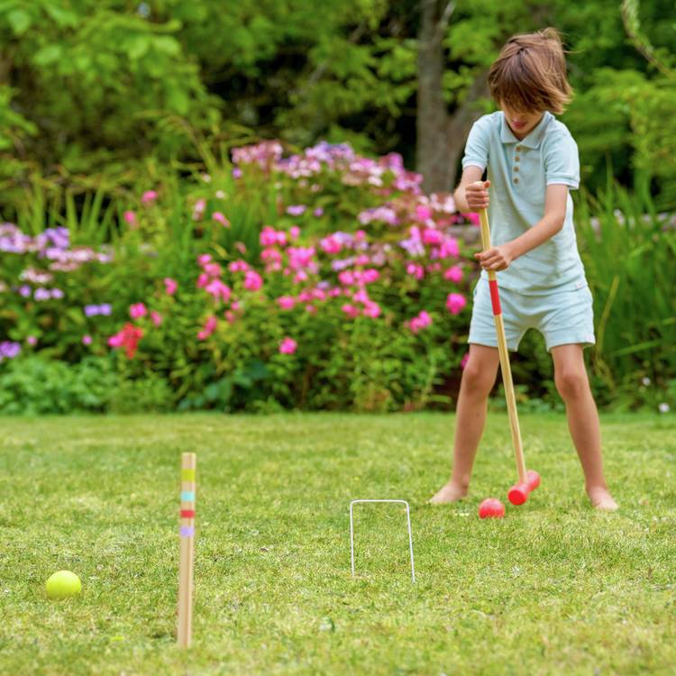 TP Toys wooden croquet set pastel colours garden game, imported from the UK