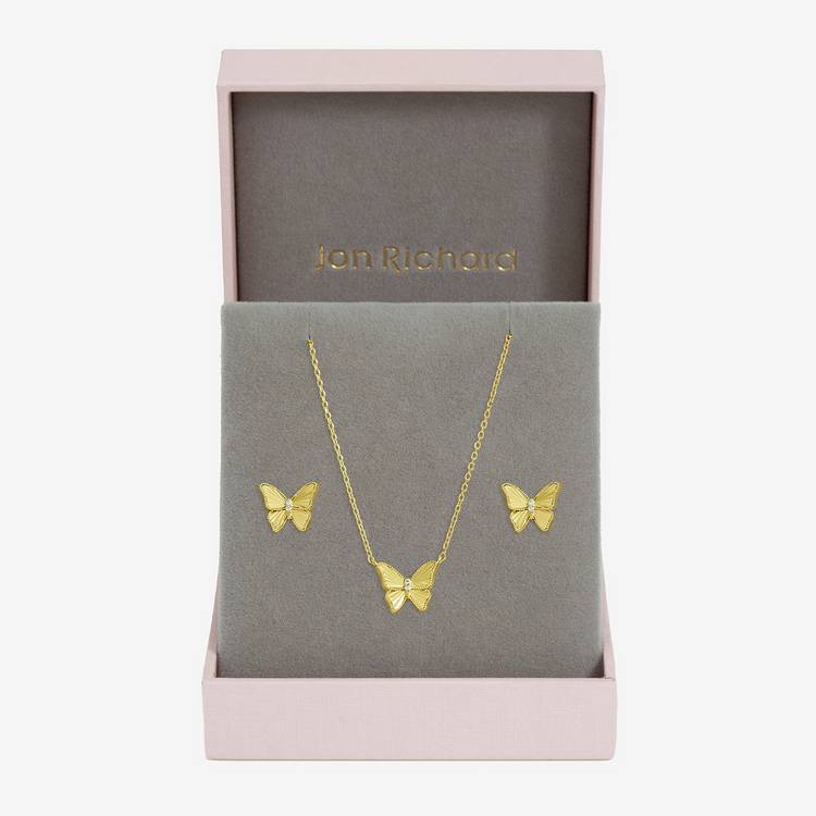 Jon Richard gold plated diamond cut butterfly set, UK version