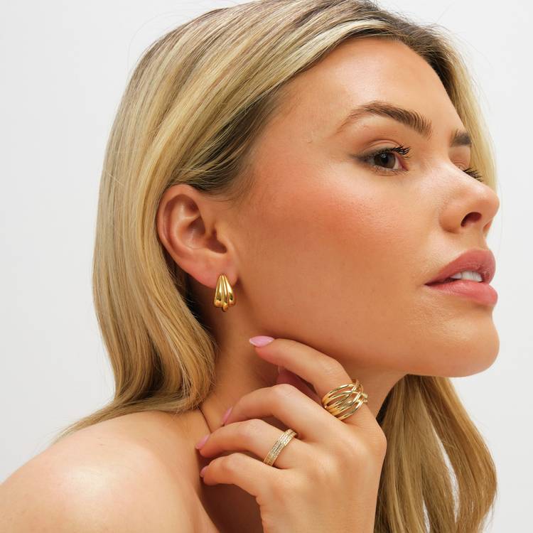 Jon Richard gold plated leaf stud earrings with crystals - British product
