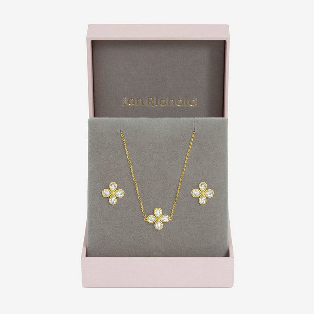 Jon Richard gold plated crystal flower bridal jewellery set - British product