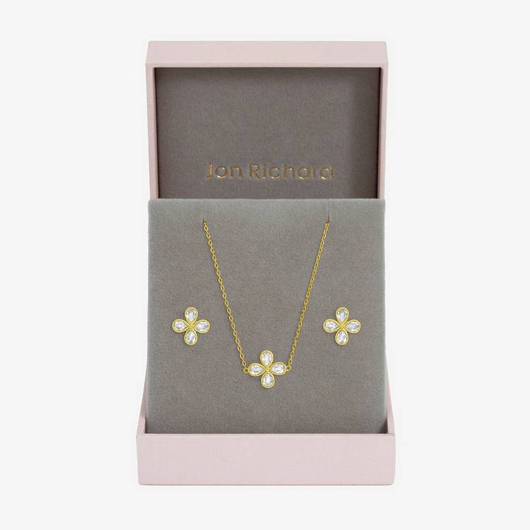 Jon Richard gold plated crystal flower bridal jewellery set - British product