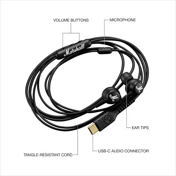 Marshall Mode in-ear USB-C wired headphones, imported from the UK