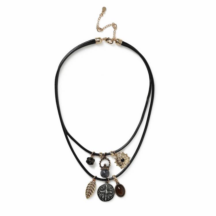 Revere black cord multi charm necklace (British brand)