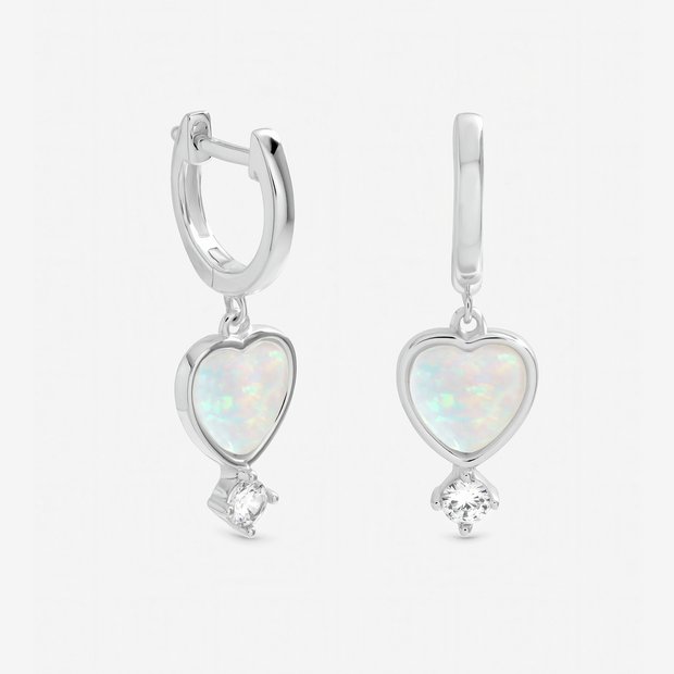 Inicio silver plated opal heart charm earrings, imported from the UK