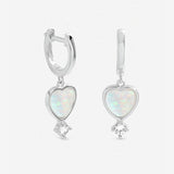 Inicio silver plated opal heart charm earrings, imported from the UK