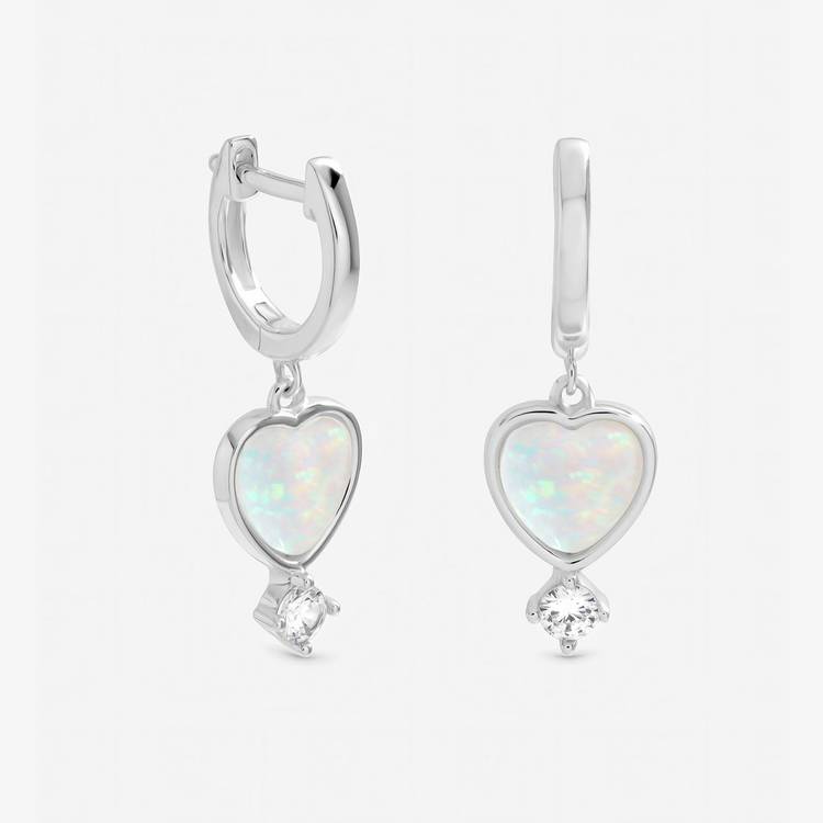 Inicio silver plated opal heart charm earrings, imported from the UK
