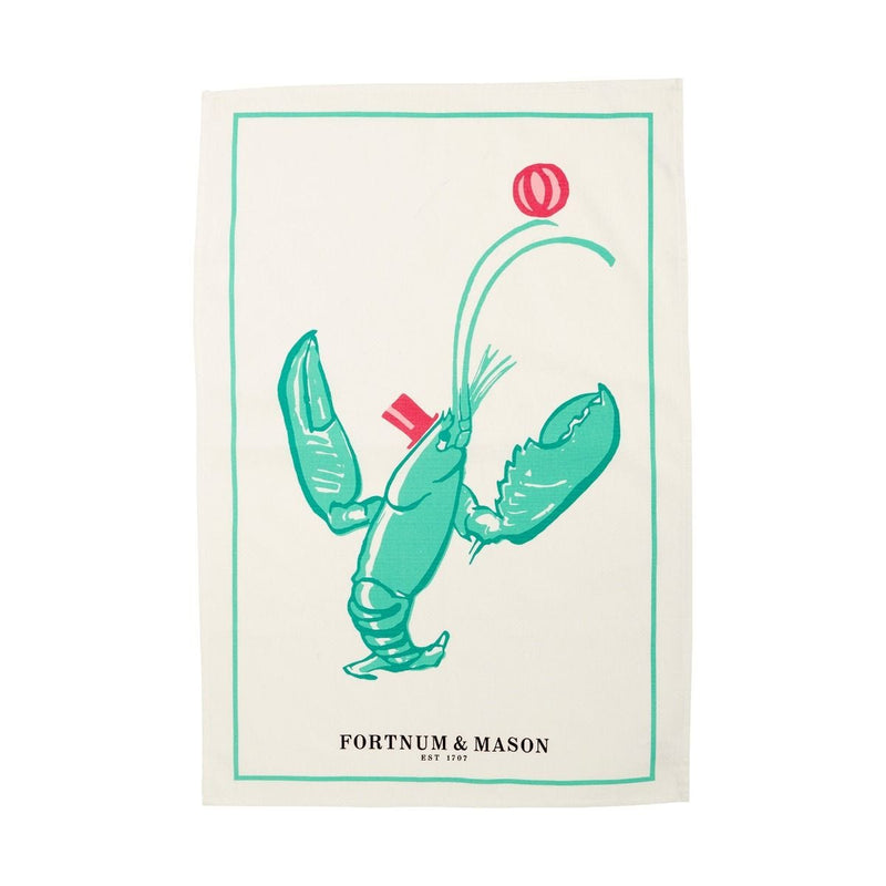 Cotton tea towel lobster in top hat 74cm, imported from the UK