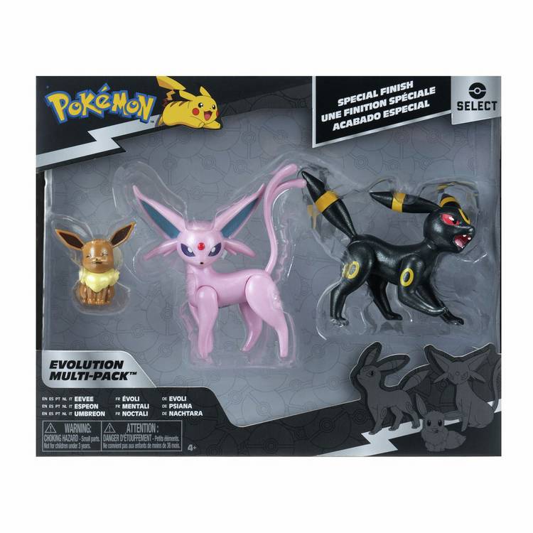 Jazwares Pokémon Select Evolution Pack Eevee Umbreon Espeon figures, imported from the UK