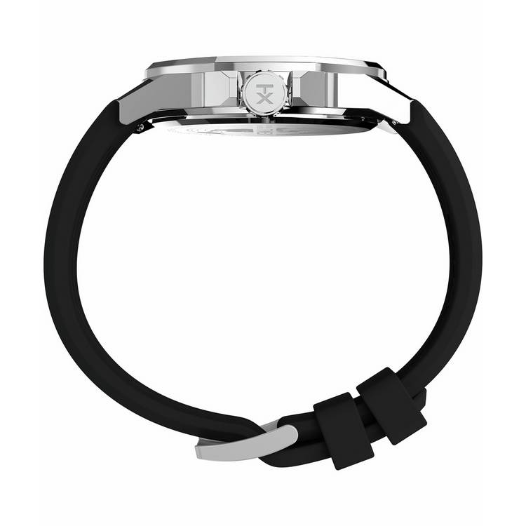 Timex Essex Ave black dial watch with silicone strap (British brand)