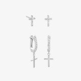 Argos Inicio Silver Plated Cross Stud & Hoop Earrings Pack of 2- Buy online at McGrocer