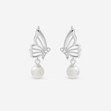 Inicio silver plated butterfly pearl drop earrings, imported from the UK